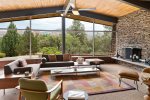 Striking native slate stack rock fireplace